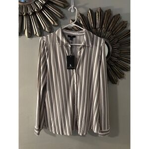 NWT JULES & LEOPOLD Womens‎ Striped Button Down Blouse white Brown Black